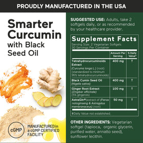 SMARTERNUTRITION Curcumin gélules végétales 400 mg 180 Ct arrière de l'emballage