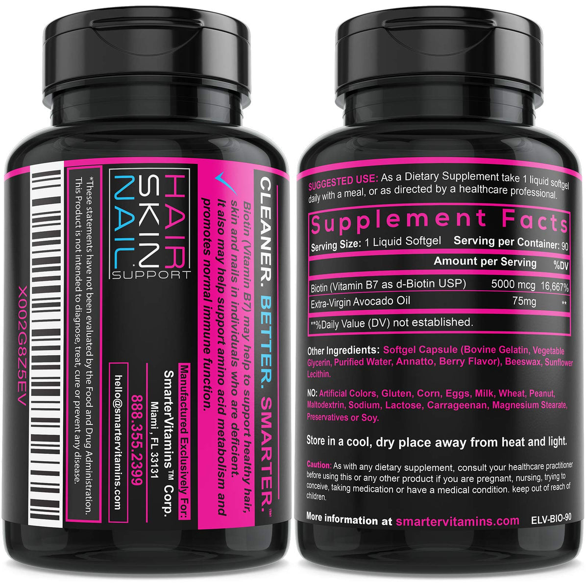 SmarterVitamins Biotine 5000mcg gélules liquides sur fond blanc
