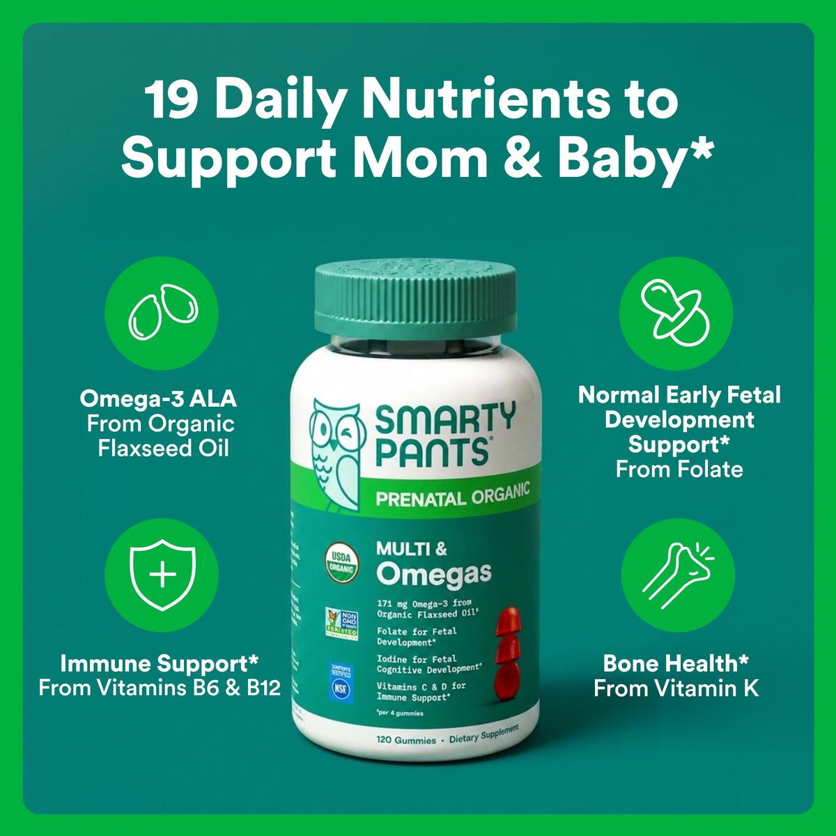 SmartyPants Complément Alimentaire Prénatal Bio 120 Gummies emballage