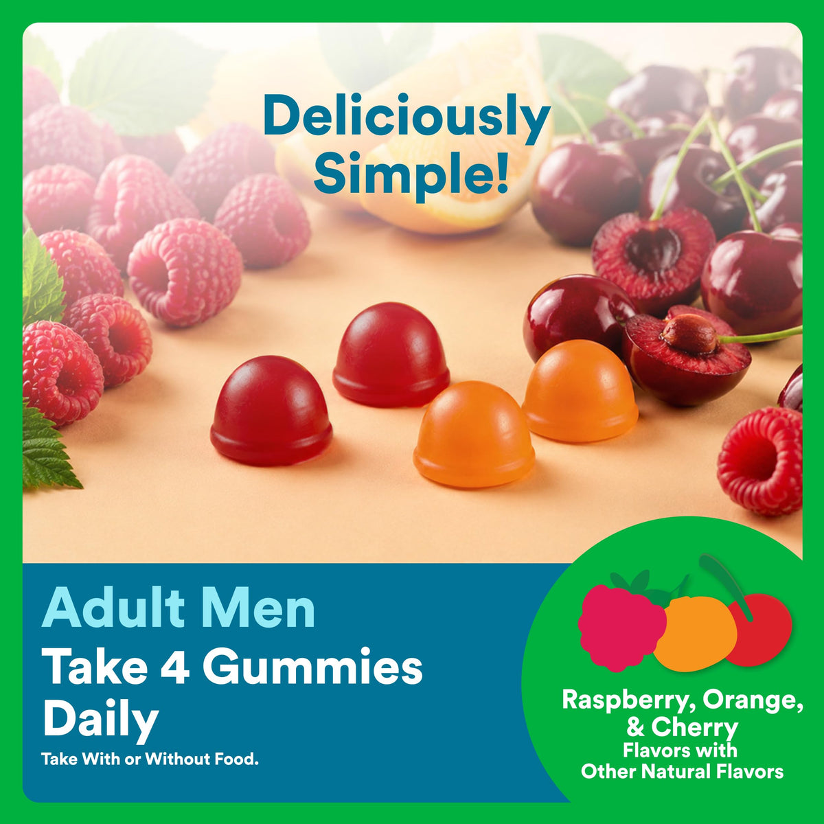 SmartyPants gummies bio pour hommes, présentation des saveurs sur l'emballage