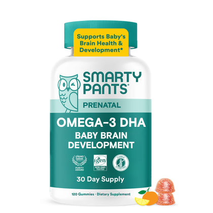 SmartyPants Gummies Oméga 3 DHA prénatales 120 gummies vue de face