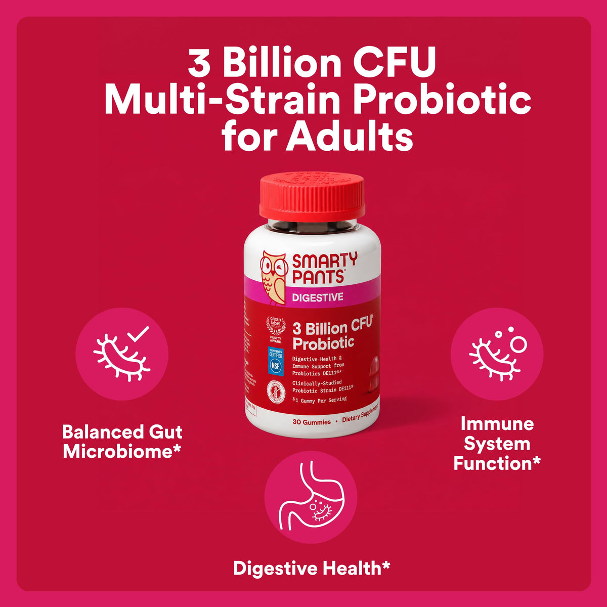 SmartyPants Gummies Probiotiques Adultes 3 Milliards CFU 30 Comp. emballage