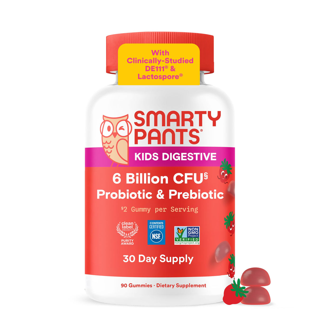 SmartyPants Gummies Probiotiques Enfants 60 comprimés fraise vue de face