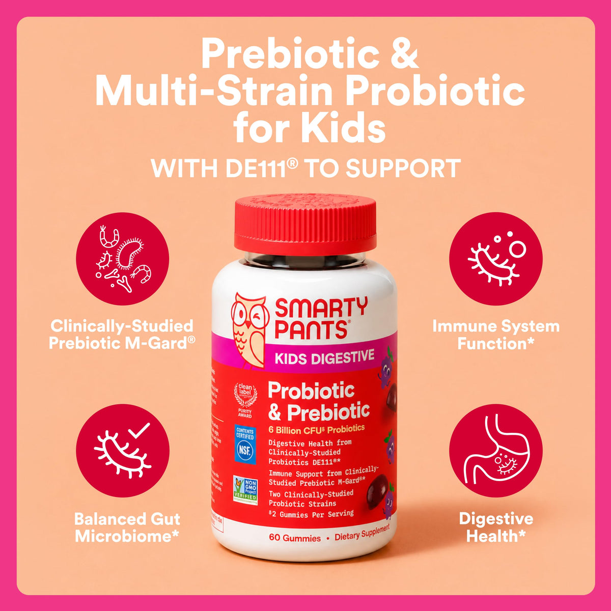 SmartyPants Gummies Probiotiques Enfants 60 Gummies, vue de côté montrant la texture