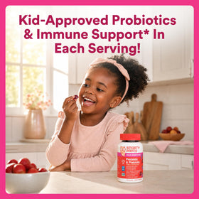SmartyPants Gummies Probiotiques Enfants, gummies avec un verre d'eau