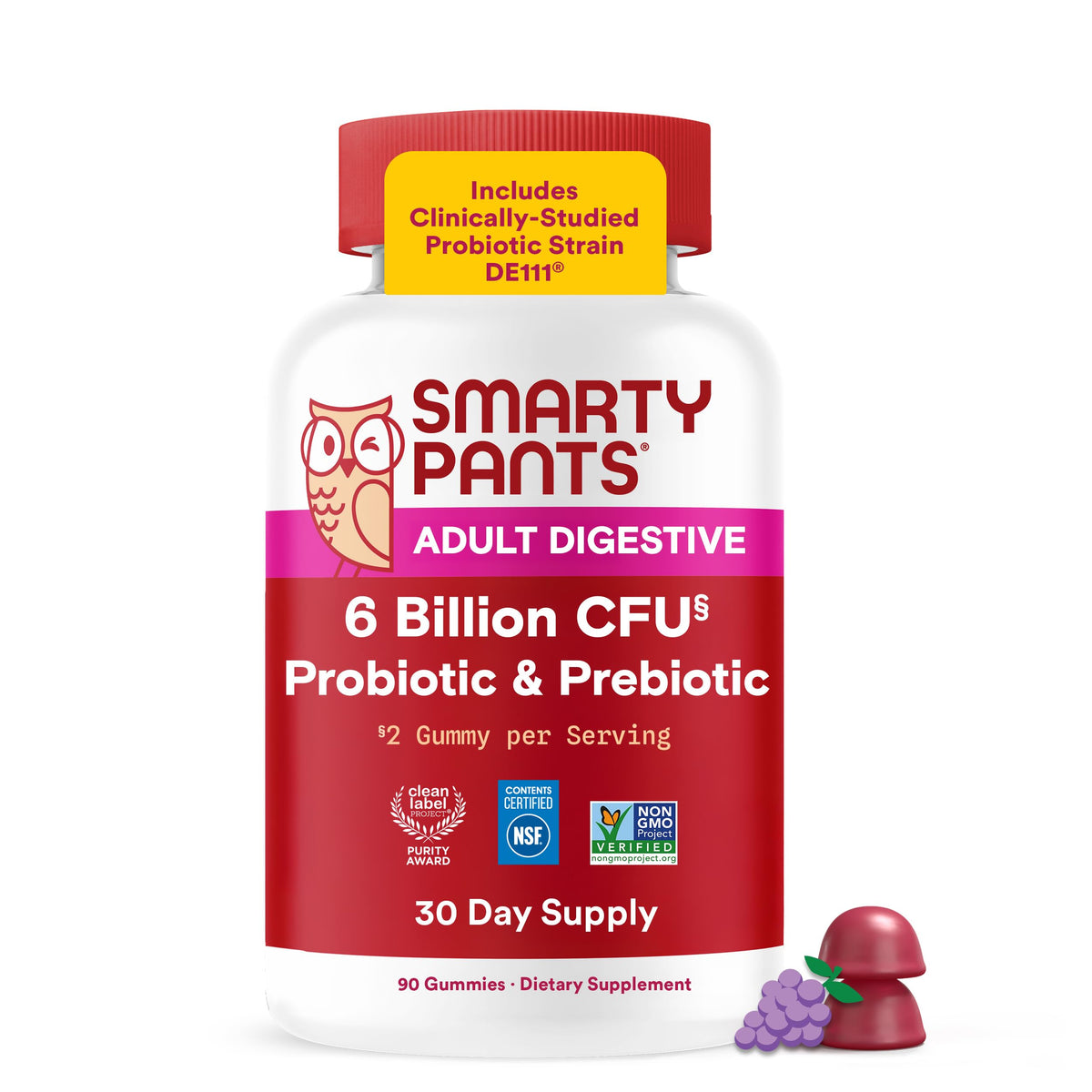 SmartyPants gummies probiotiques et prébiotiques au raisin, emballage avant
