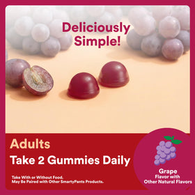 SmartyPants gummies probiotiques et prébiotiques au raisin, présentation sur une table