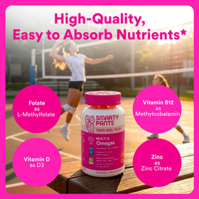 SmartyPants Multivitamines Gélifiées Filles Adolescentes 60 Gummies, gélifiés sur une table