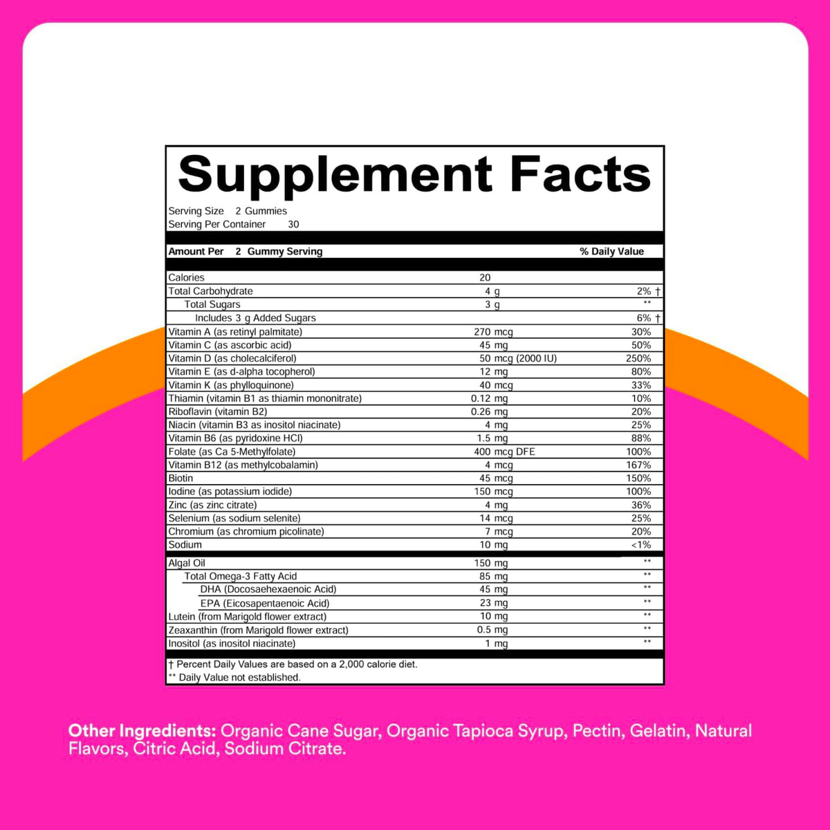 SmartyPants Multivitamines Gélifiées Filles Adolescentes 60 Gummies, ingrédients listés