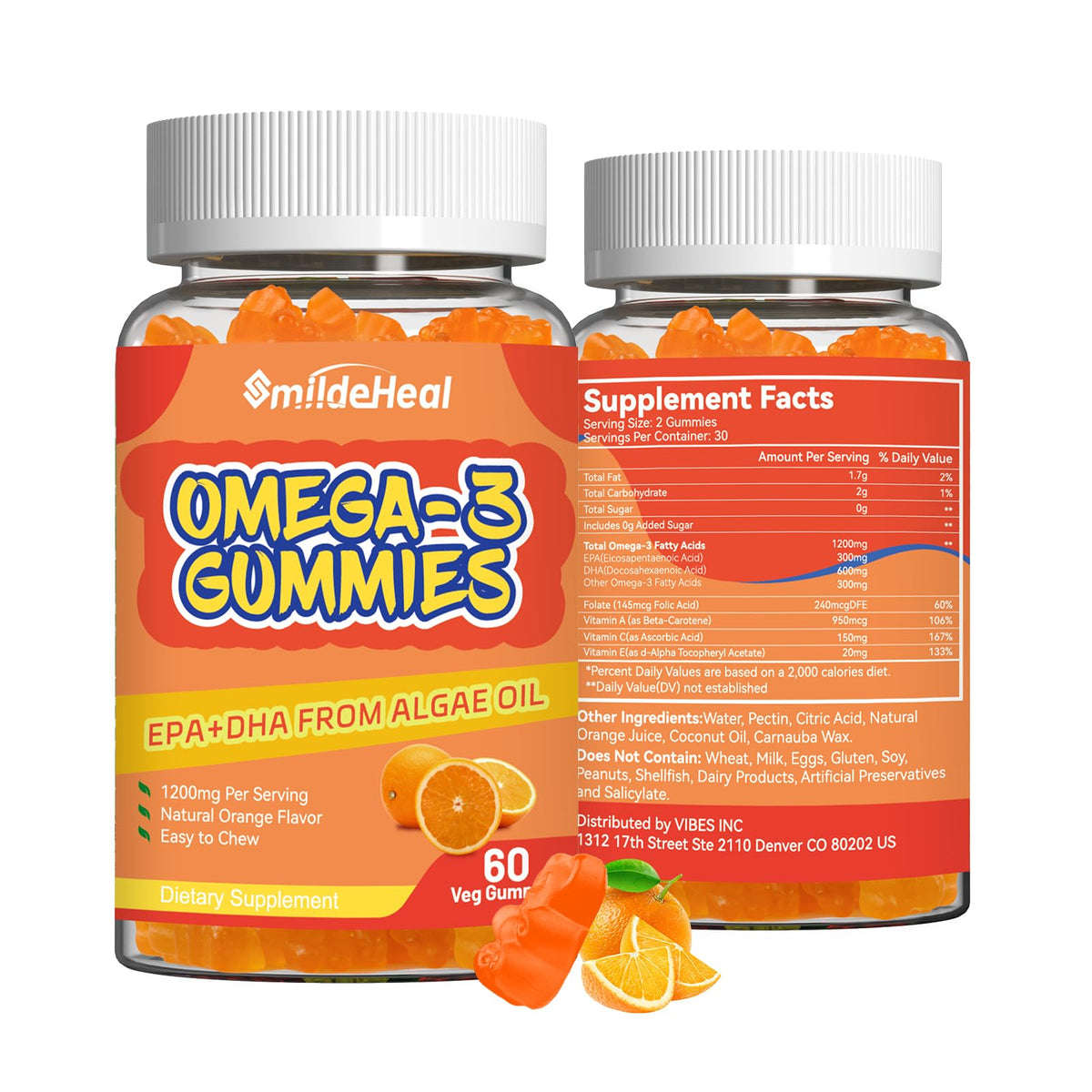 SmildeHeal gélules d'huile de poisson Omega 3 Vegan 1000mg boîte avant