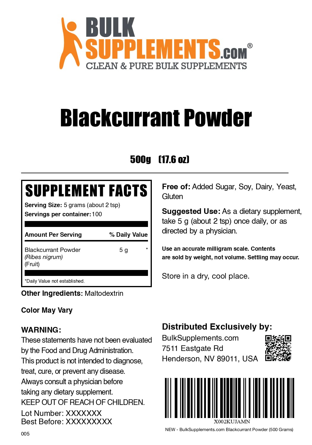 Smoothie à base de poudre de cassis BulkSupplements
