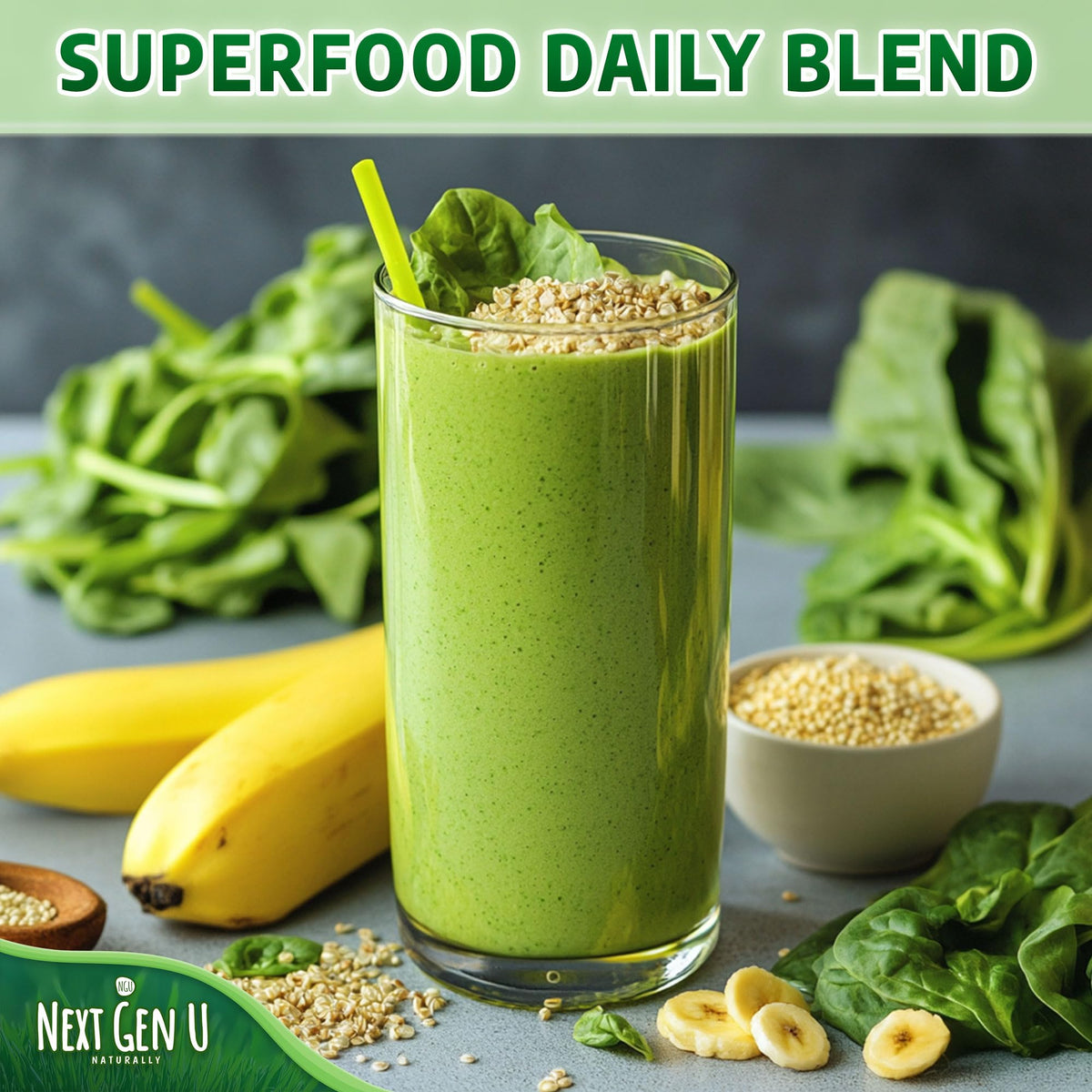 Smoothie préparé avec la Poudre Super Greens NGU Next Gen U