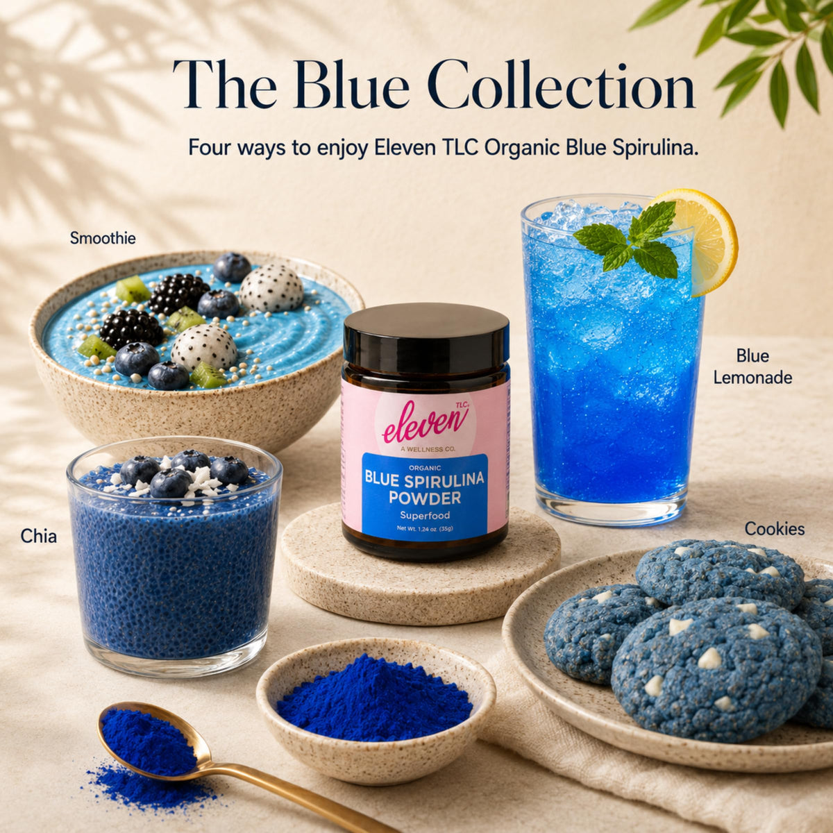 Smoothie vert avec Poudre de Spiruline Bleue ELEVEN TLC