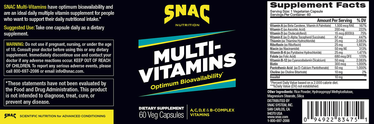 SNAC Multivitamines 60 Capsules vue de dos