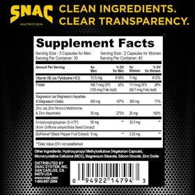 SNAC ZMA-5 Complément Minéral 180 Capsules - Détails des capsules