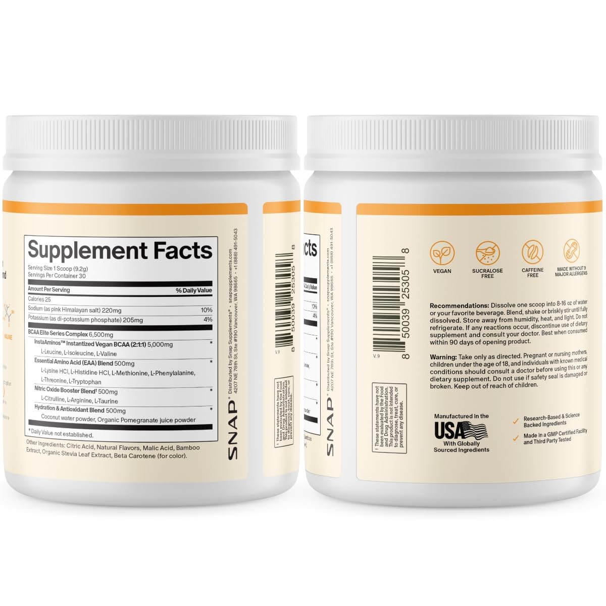 Snap Supplements BCAA Poudre 340g avec des fruits frais à côté