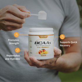Snap Supplements BCAA Poudre 340g avec le couvercle ouvert