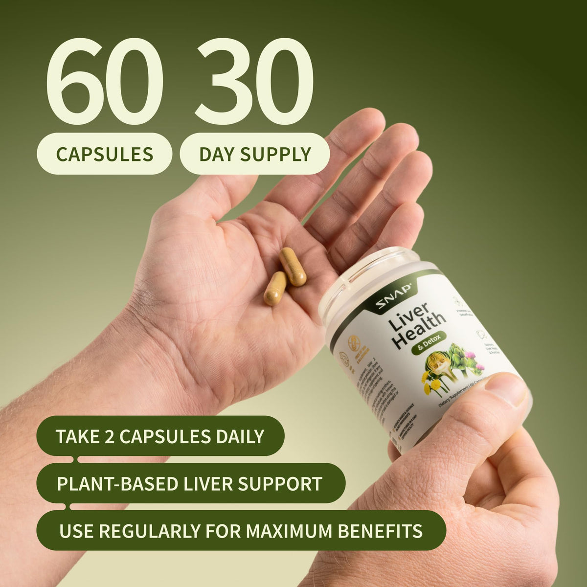 Snap Supplements Chardon-Marie 60 capsules avec un verre d'eau