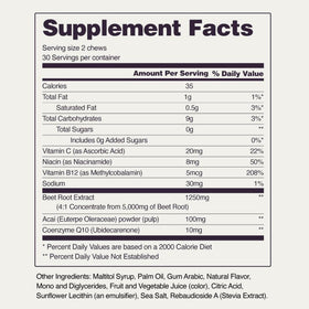 Snap Supplements Chews de Betterave CoQ10 avec ingrédients en arrière-plan
