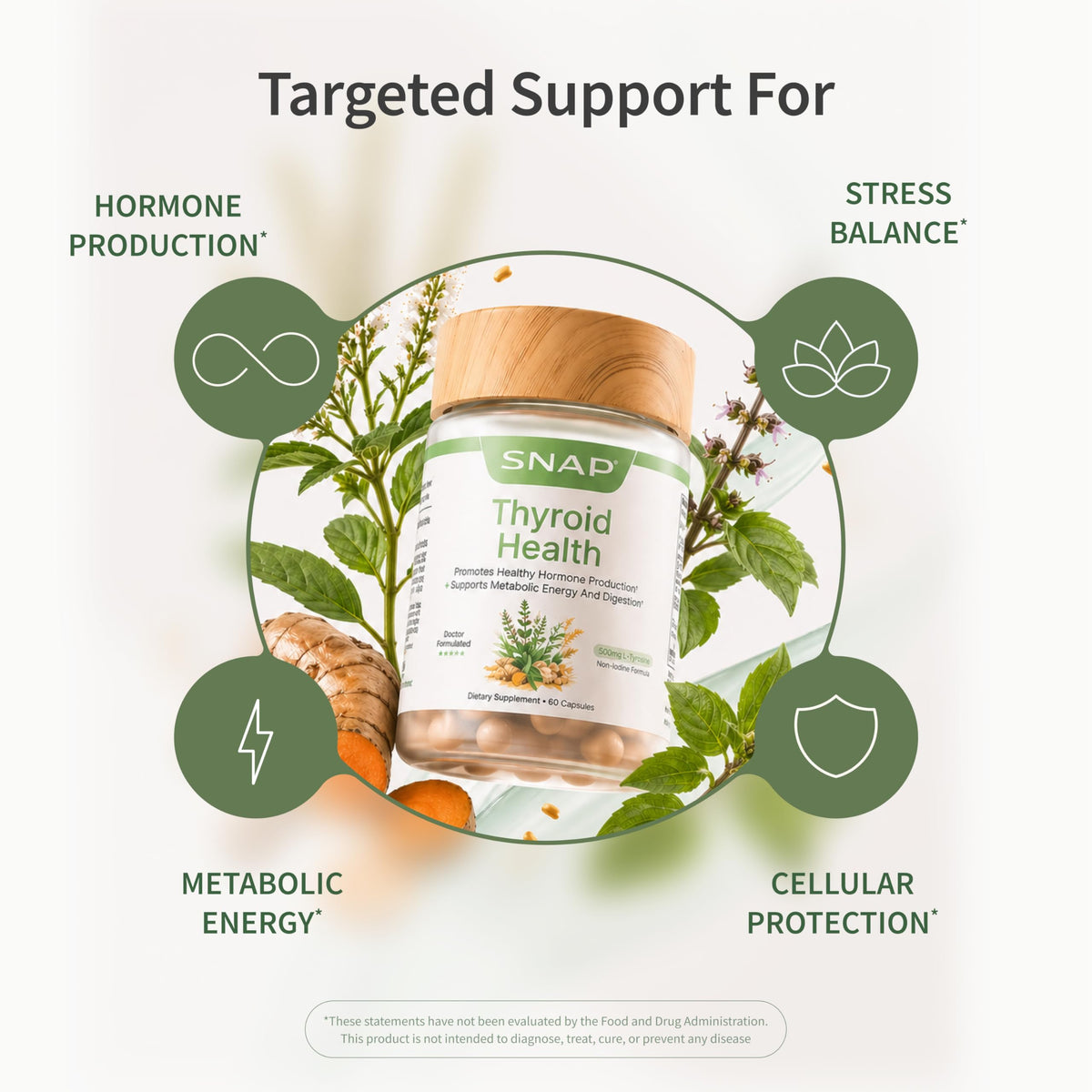 Snap Supplements Complément Alimentaire Thyroïdien 60 Capsules avec capsules visibles