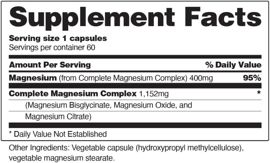 Snap Supplements Complexe de Magnésium Triples 60 Capsules sur une table