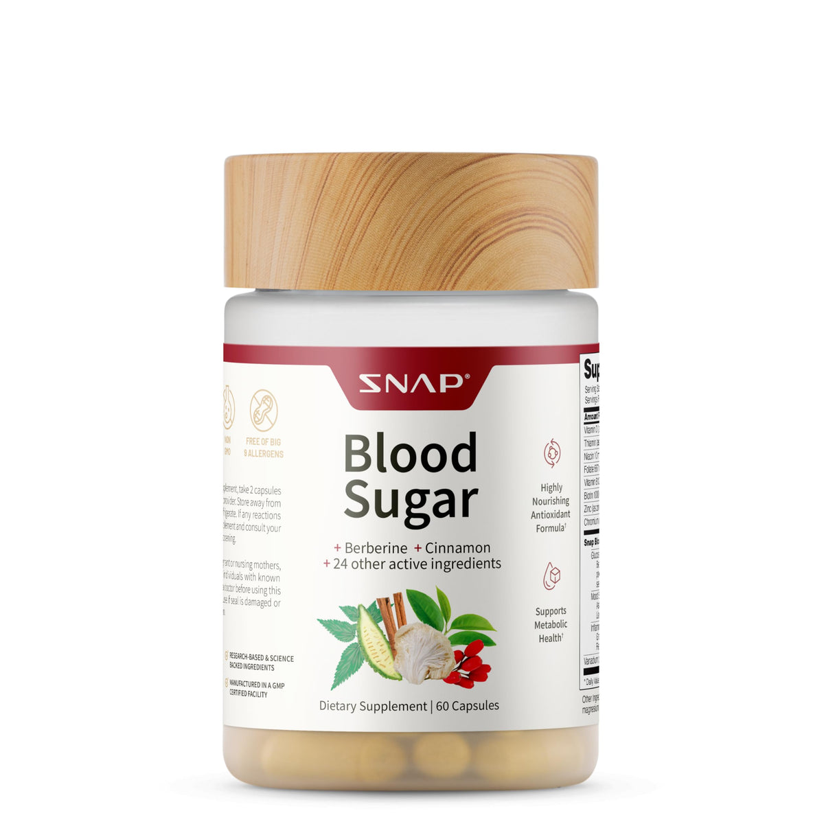 Snap Supplements mélange de sucre sanguin 60 capsules végétaliennes vue avant