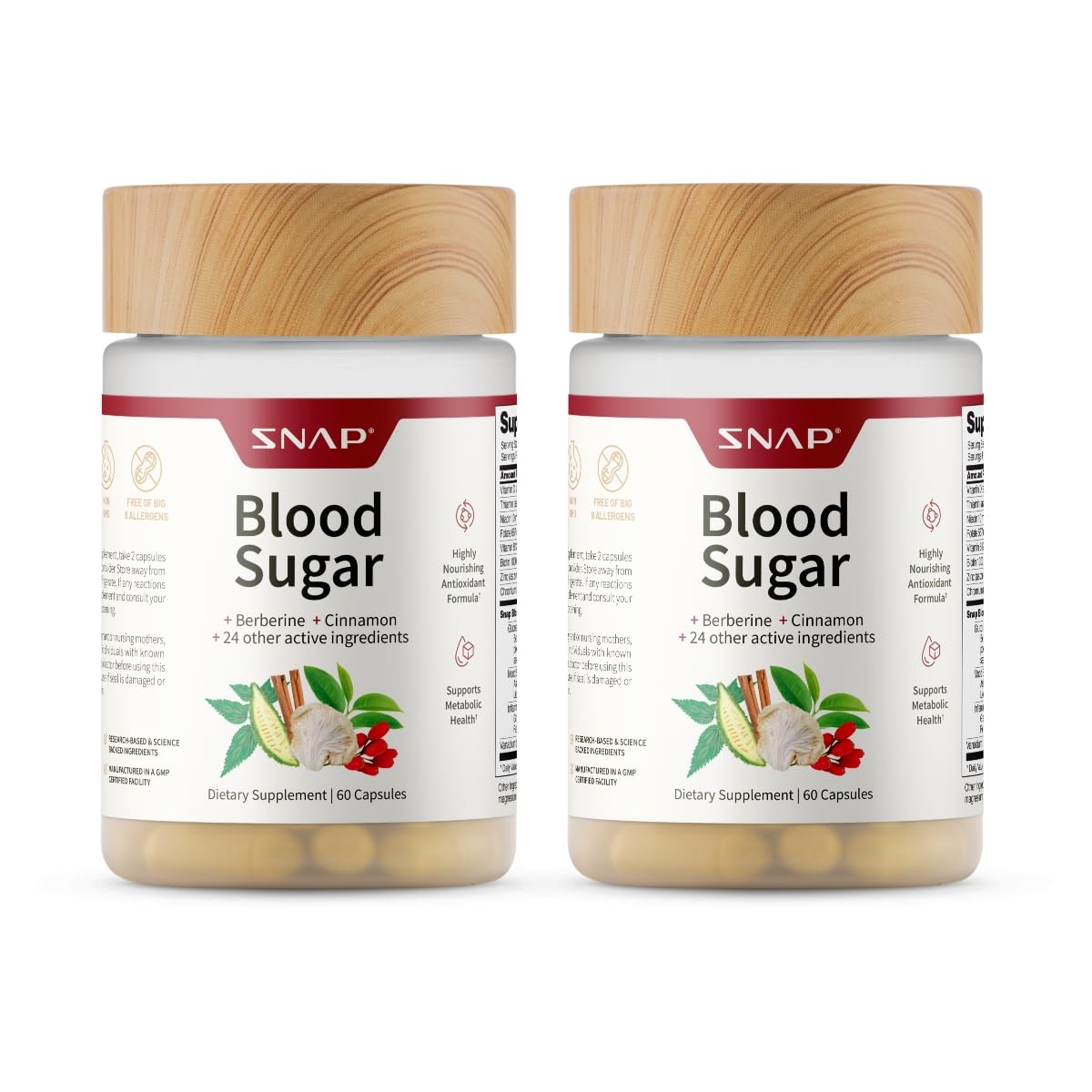 Snap Supplements Mélange de Sucre Sanguin 60 Capsules vue de face