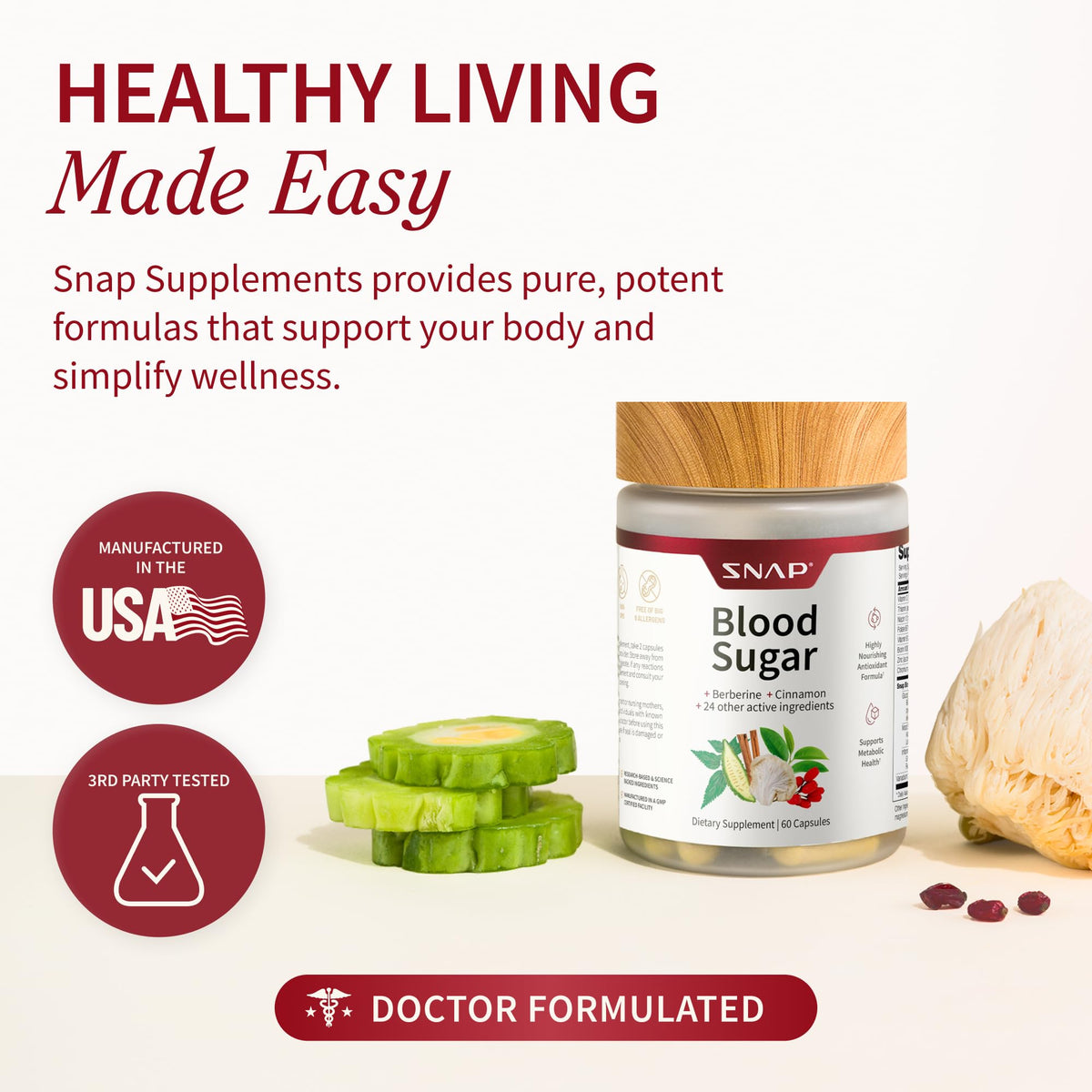 Snap Supplements Mélange de Sucre Sanguin sur un bureau