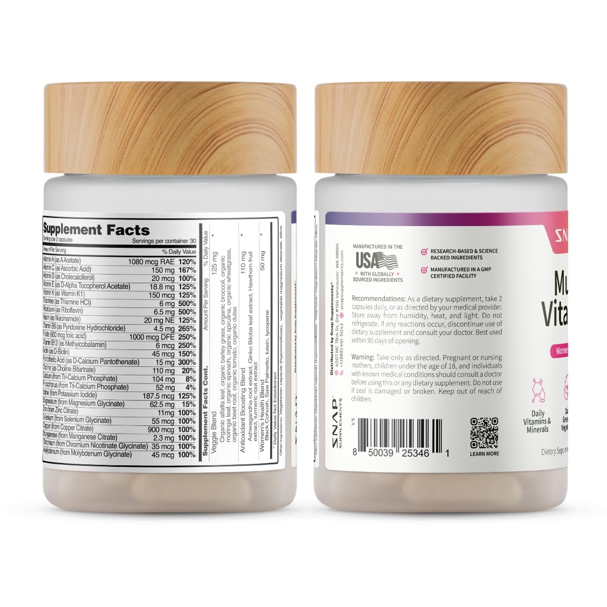 Snap Supplements Multivitamines Femme - capsules sur une table