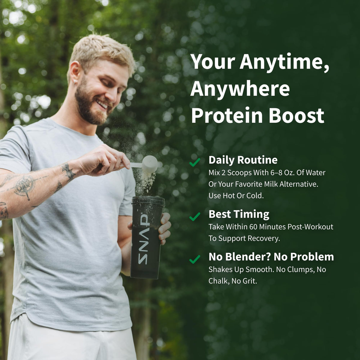 Snap Supplements Poudre de Protéine Végétale Vanille en préparation de smoothie