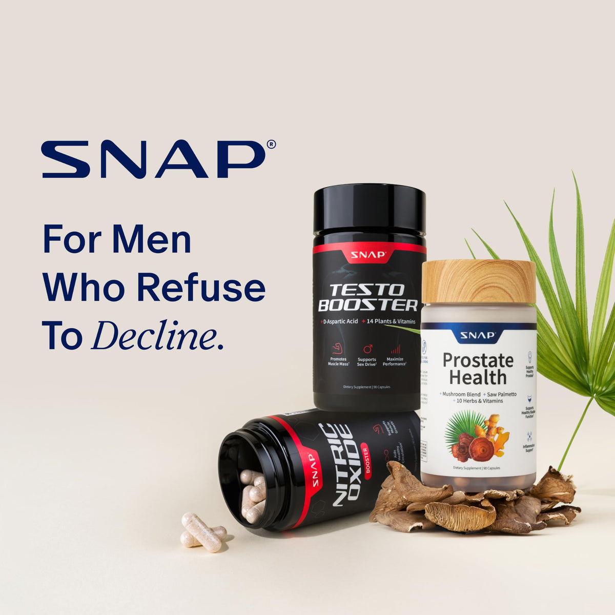 Snap Supplements Prostate, flacon sur une surface en bois