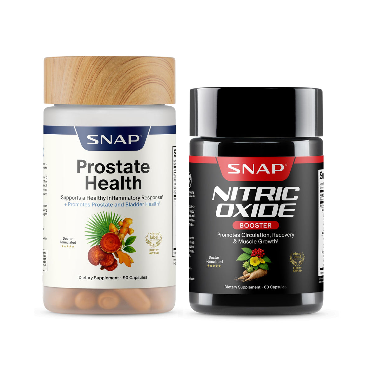 Snap Supplements Prostate Health + Nitric Oxide support 90+60 Caps front view