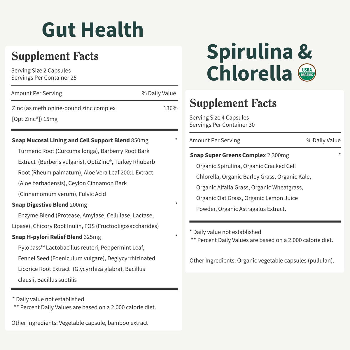 Snap Supplements Spiruline Chlorelle en main