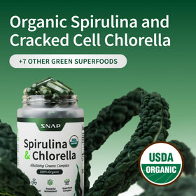 Snap Supplements Spiruline et Chlorelle 120 capsules, emballage