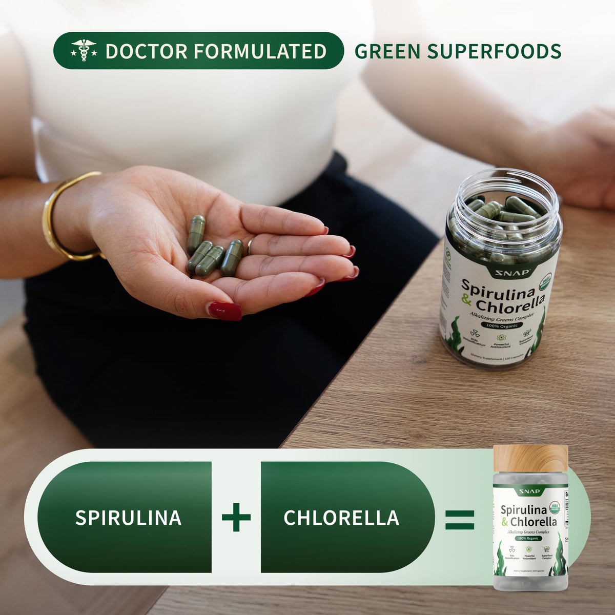 Snap Supplements Spiruline et Chlorelle, étiquette du produit