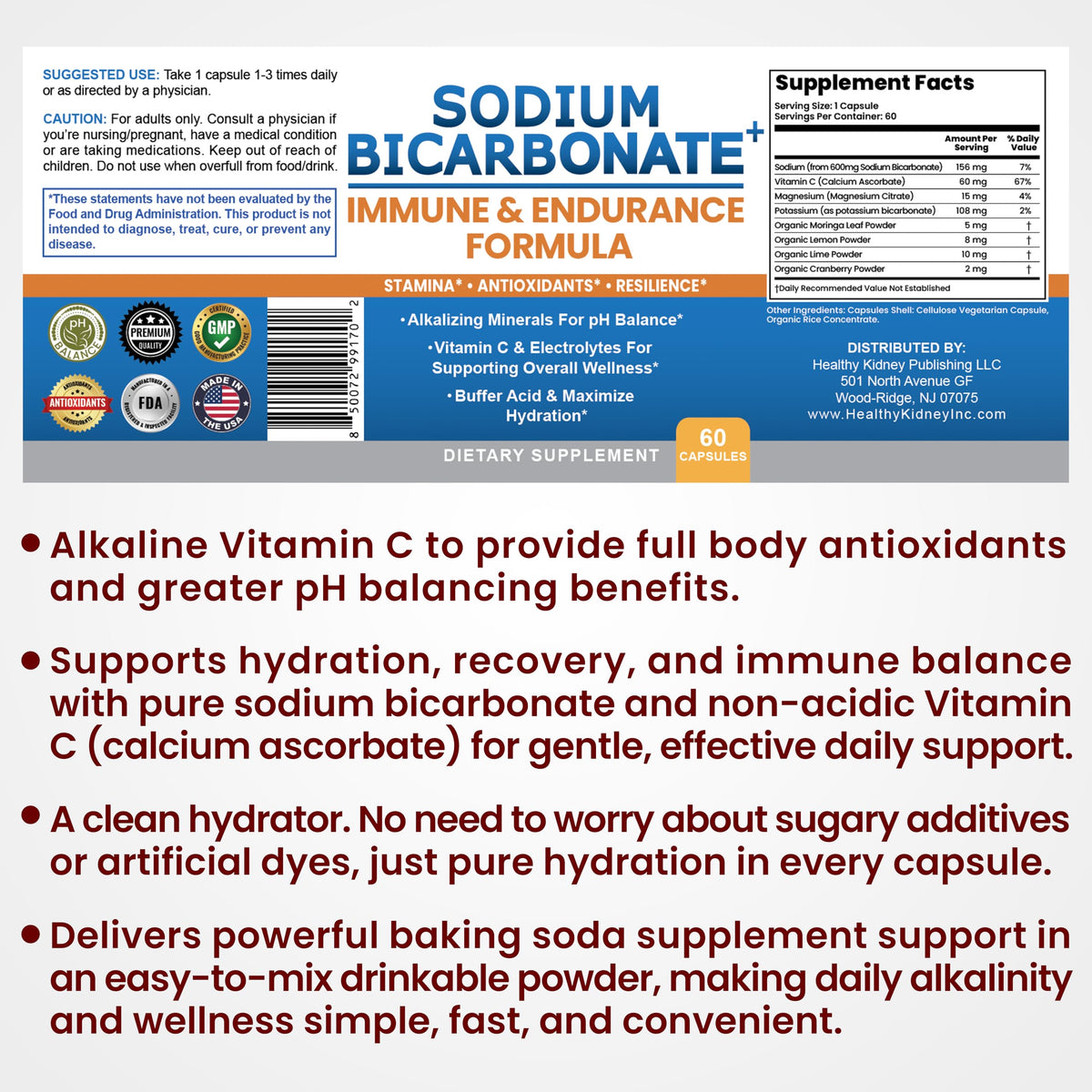 Sodium Bicarbonate+ de Kidney Restore sur un fond neutre