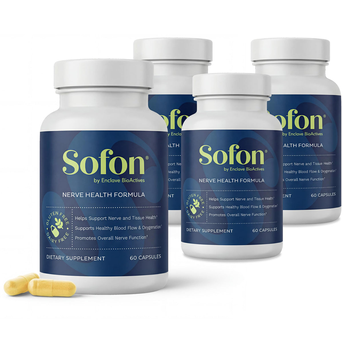 Sofon Nerve Support 4 Pack vue de face avec étiquettes des ingrédients