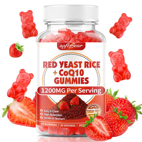 softbear Gélifiés Riz Rouge avec CoQ10 1200mg, 60 gummies au goût de fraise
