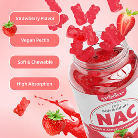 softbear Gummies NAC 1000mg gummies fraise en gros plan