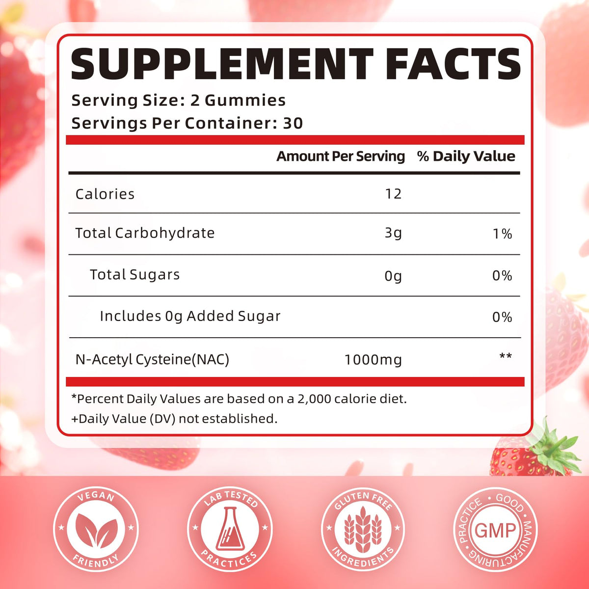 softbear Gummies NAC 1000mg gummies fraise vue de côté