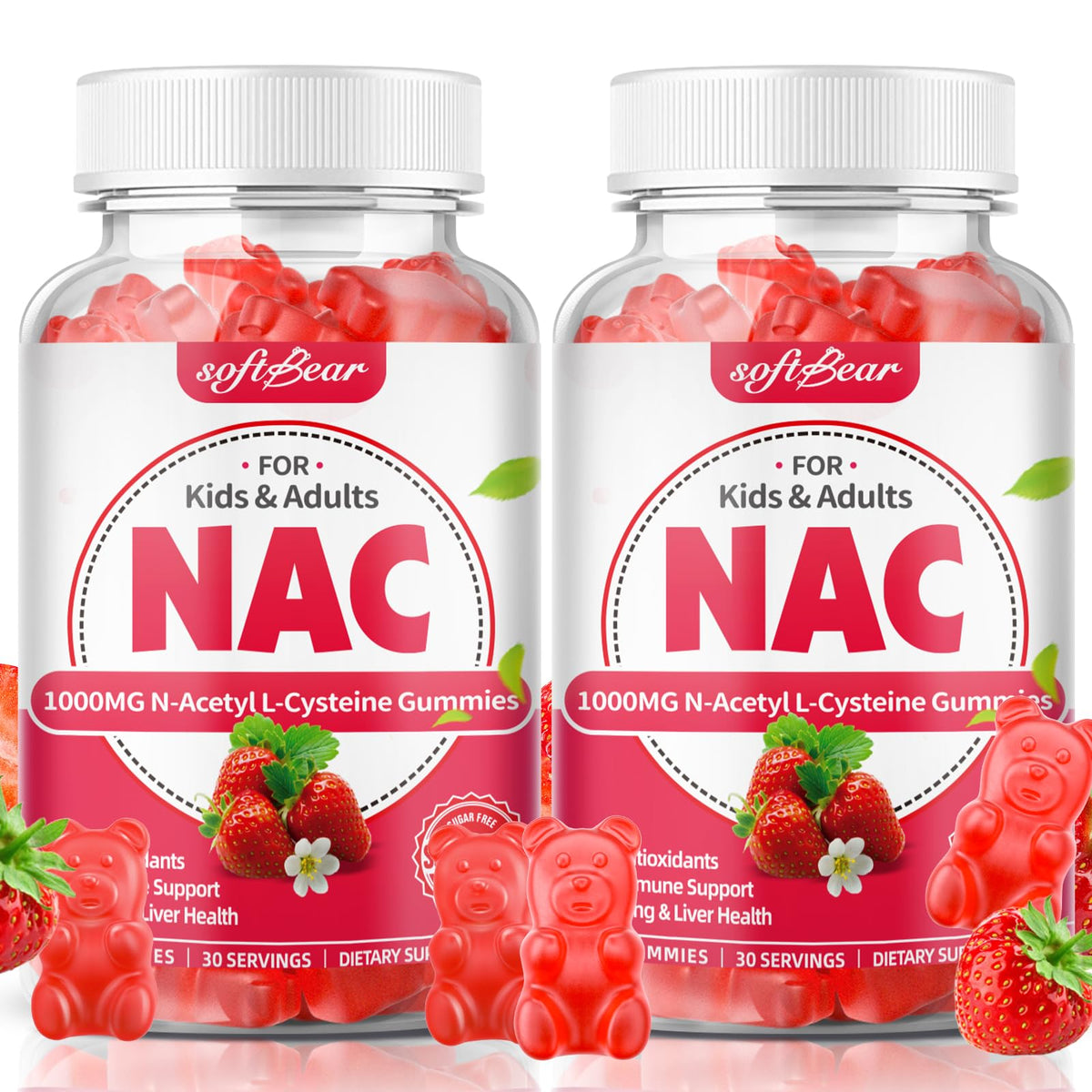 softbear Gummies NAC 1000mg pot de 120 gummies saveur fraise