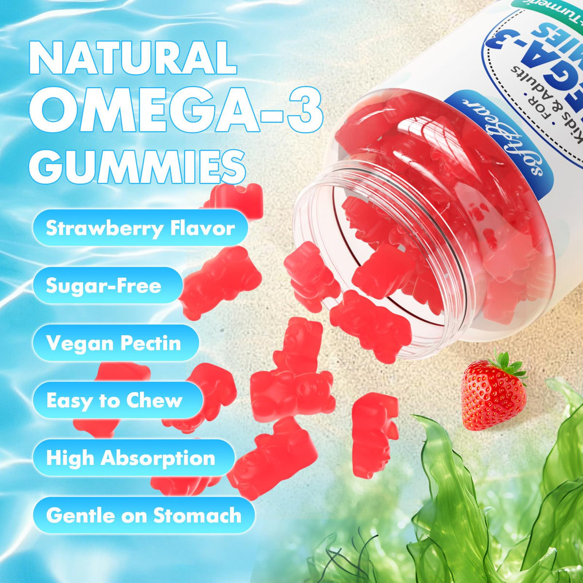 softbear Gummies Omega 3 1200mg, illustration de la saveur fraise