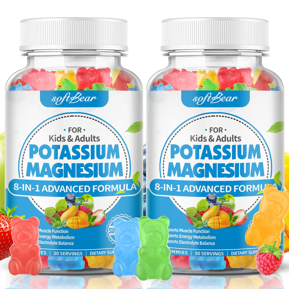 softbear gummies potassium magnésium pot de 120 comprimés vue avant