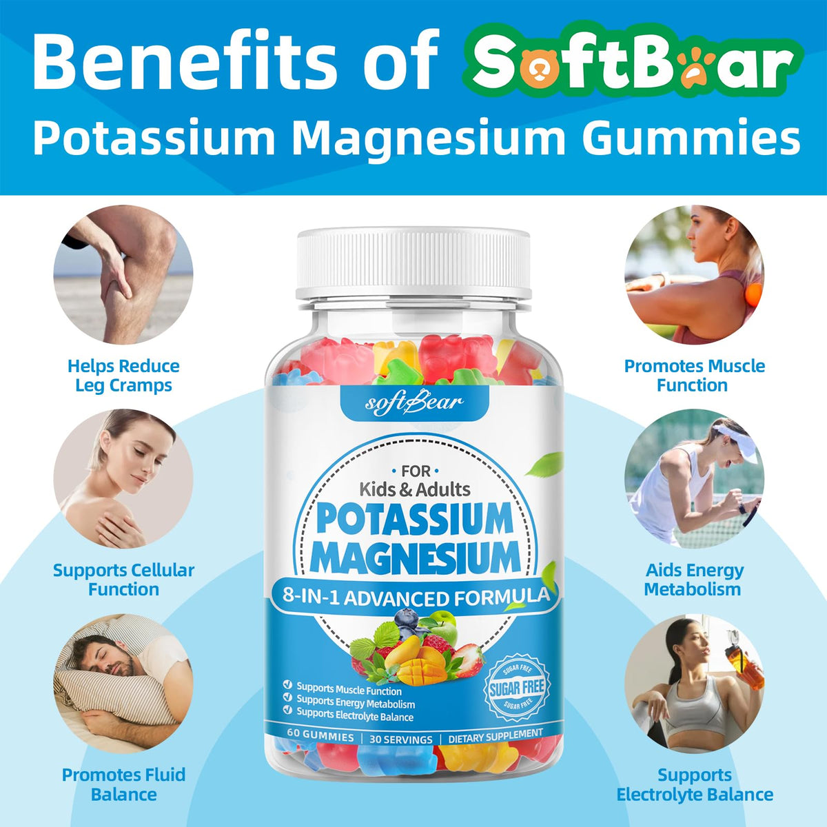 softbear gummies potassium magnésium pot ouvert avec gummies