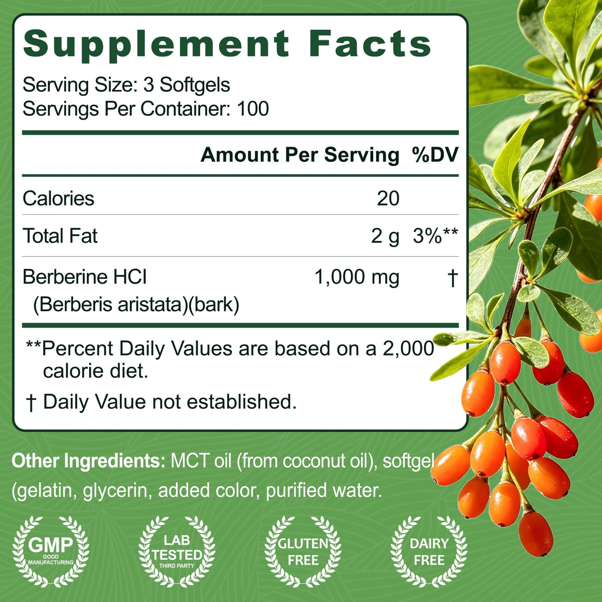 Softgel de Berberine HCl 1000mg de Gaennch