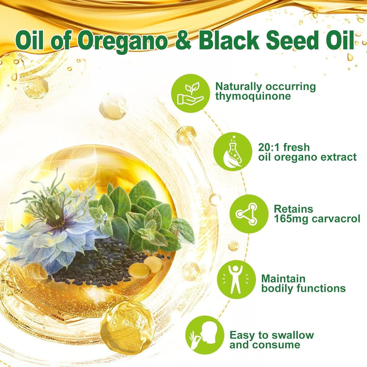 Softgel de Nature's live Huile d'Origan avec huile de graines noires