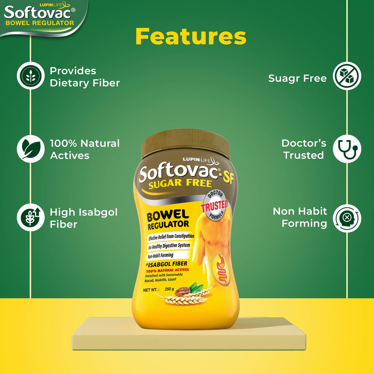 Softovac-SF Régulateur Intestinal 250g - poudre dans un verre