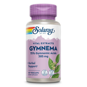 Sol dosage de SOLARAY Extrait de Feuille de Gymnema 385mg sur une table