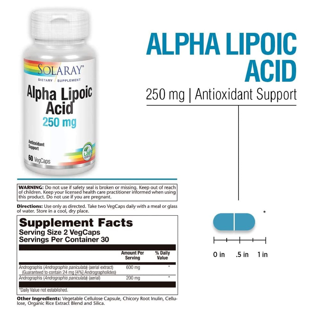 SOLARAY Acide Alpha Lipoïque 250 mg 60 VegCaps côté