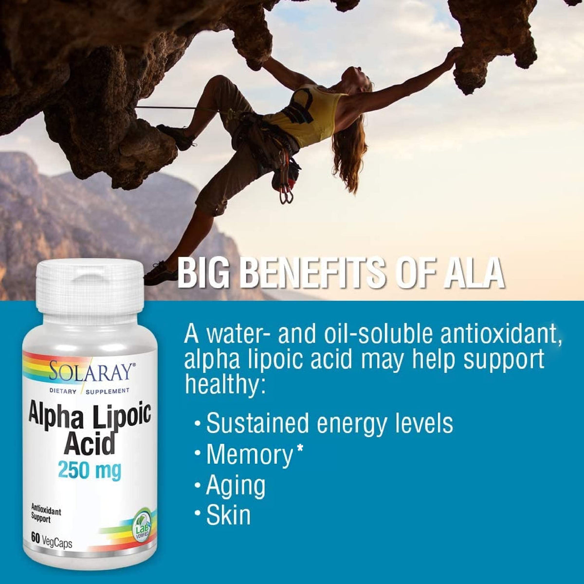 SOLARAY Acide Alpha Lipoïque 250 mg 60 VegCaps emballage
